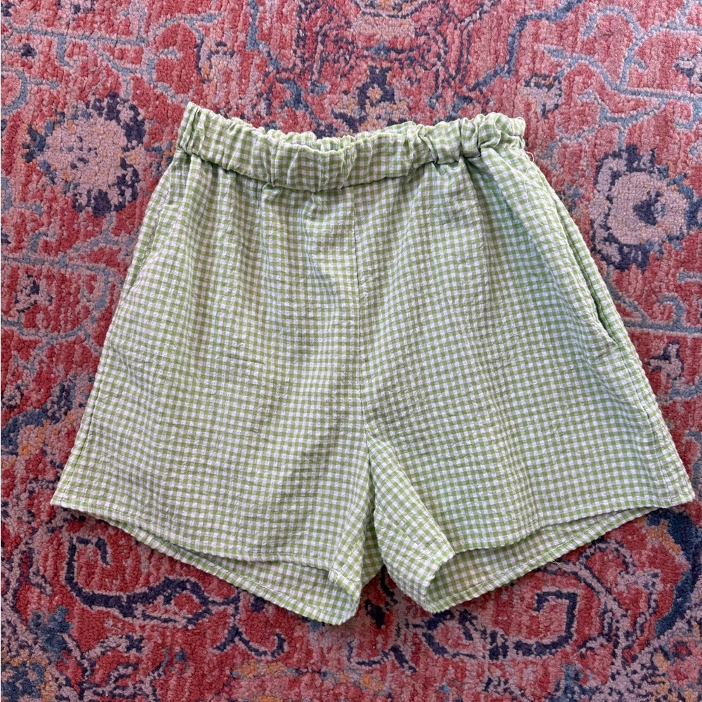 SHEIN High Waist Green Checkered Shorts